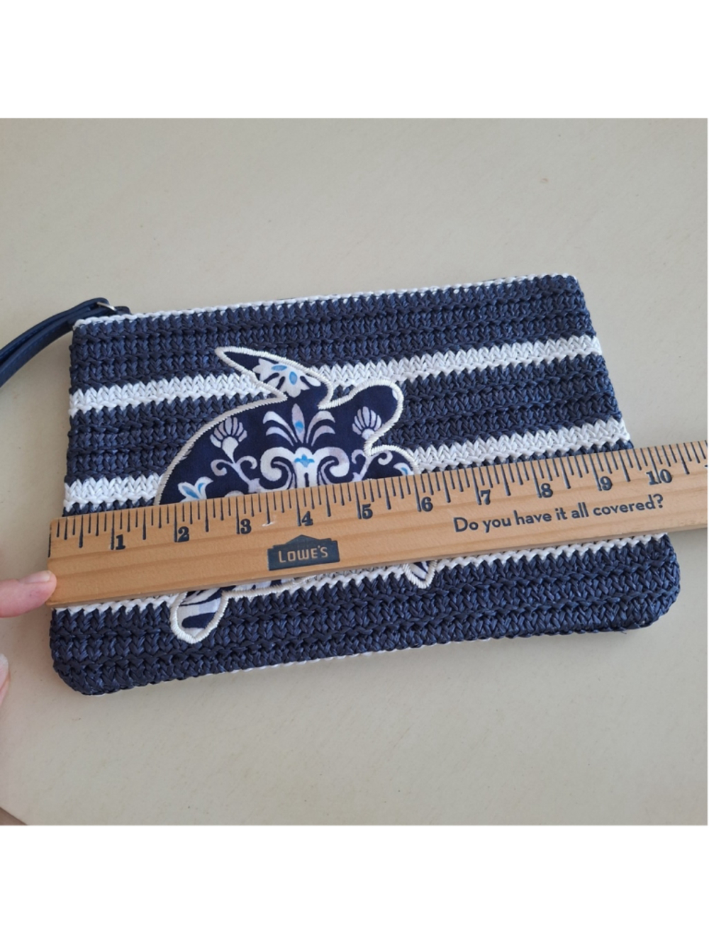 Vera Bradley Steel Blue Turtle Medallion Straw Wristlet Beach Pouch Nautical - Picture 5 of 7
